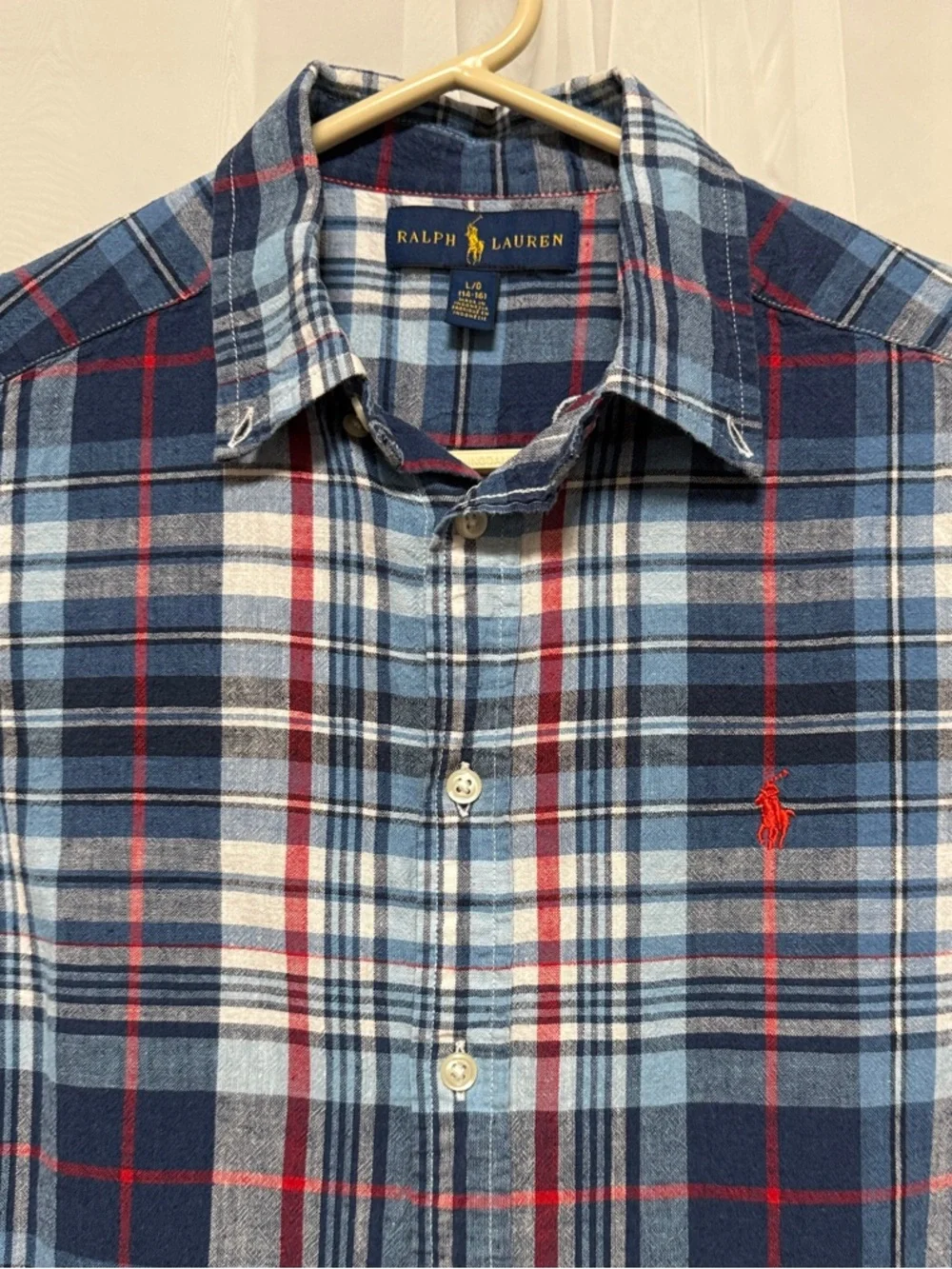 Boys Ralph Lauren Navy, White & Red Plaid Short-Sleeve Button-Down Shirt